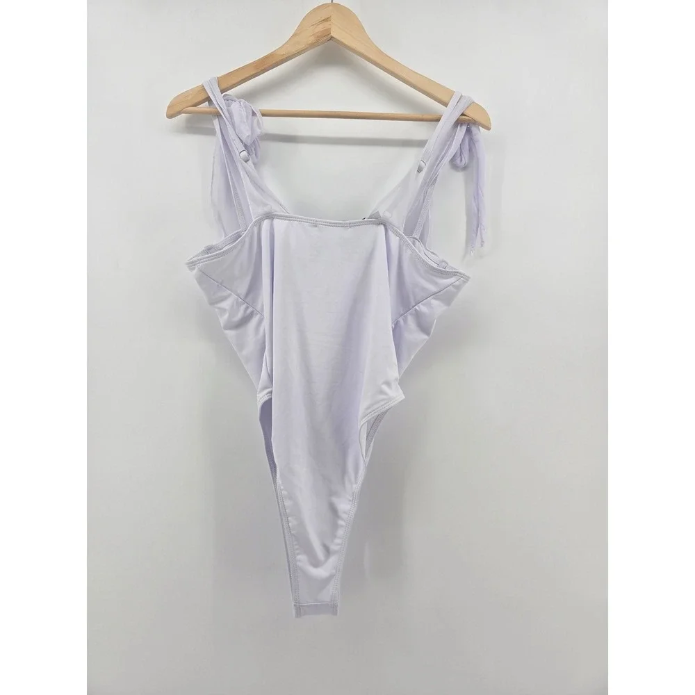 Boohoo One Piece Swimsuit Women 10 White Underwired Tie Shoulder Mesh‎ GZ241209